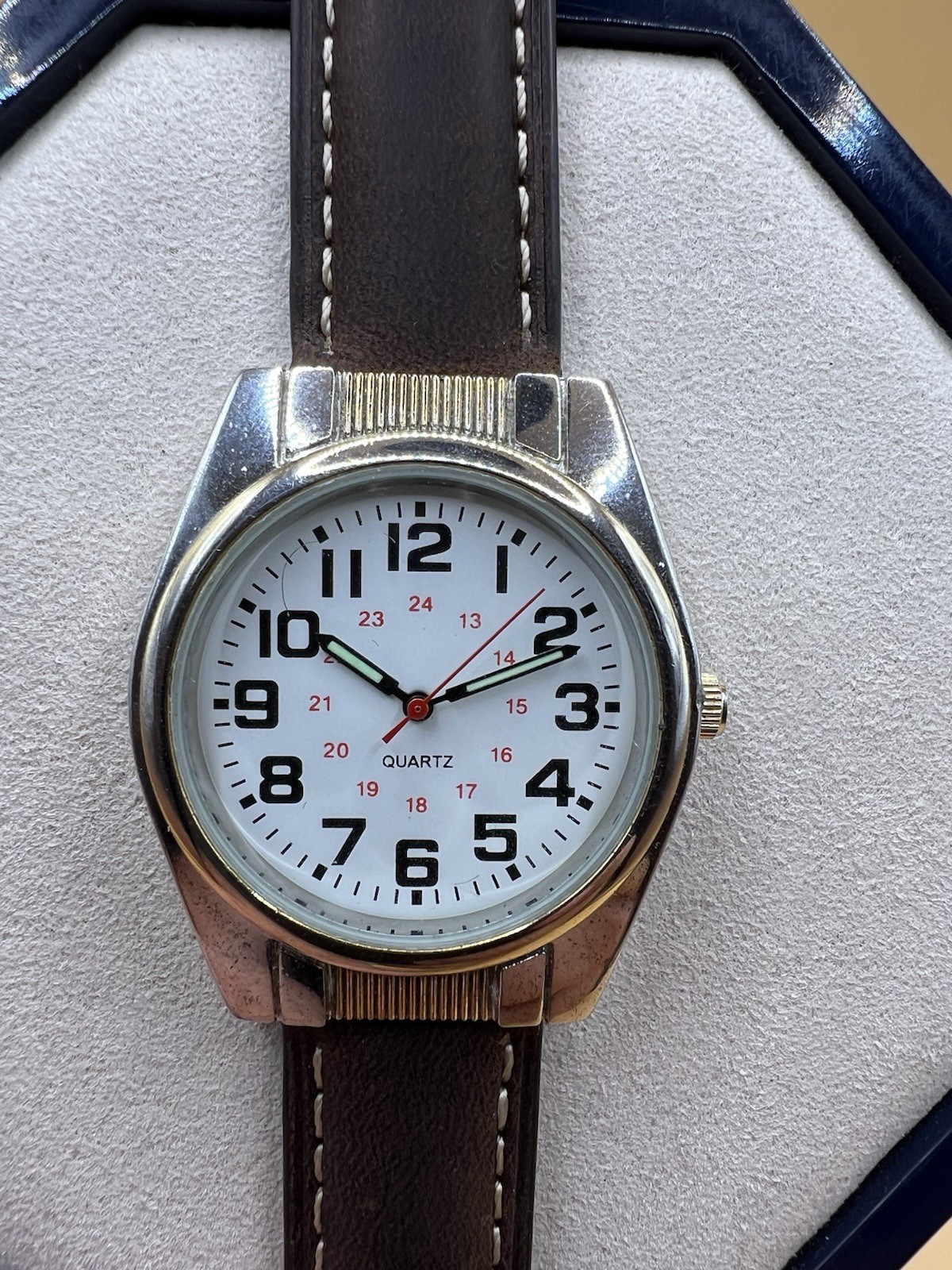 vintage Accutime Watch Corp men’s quartz field watch . 24-hour military dial .