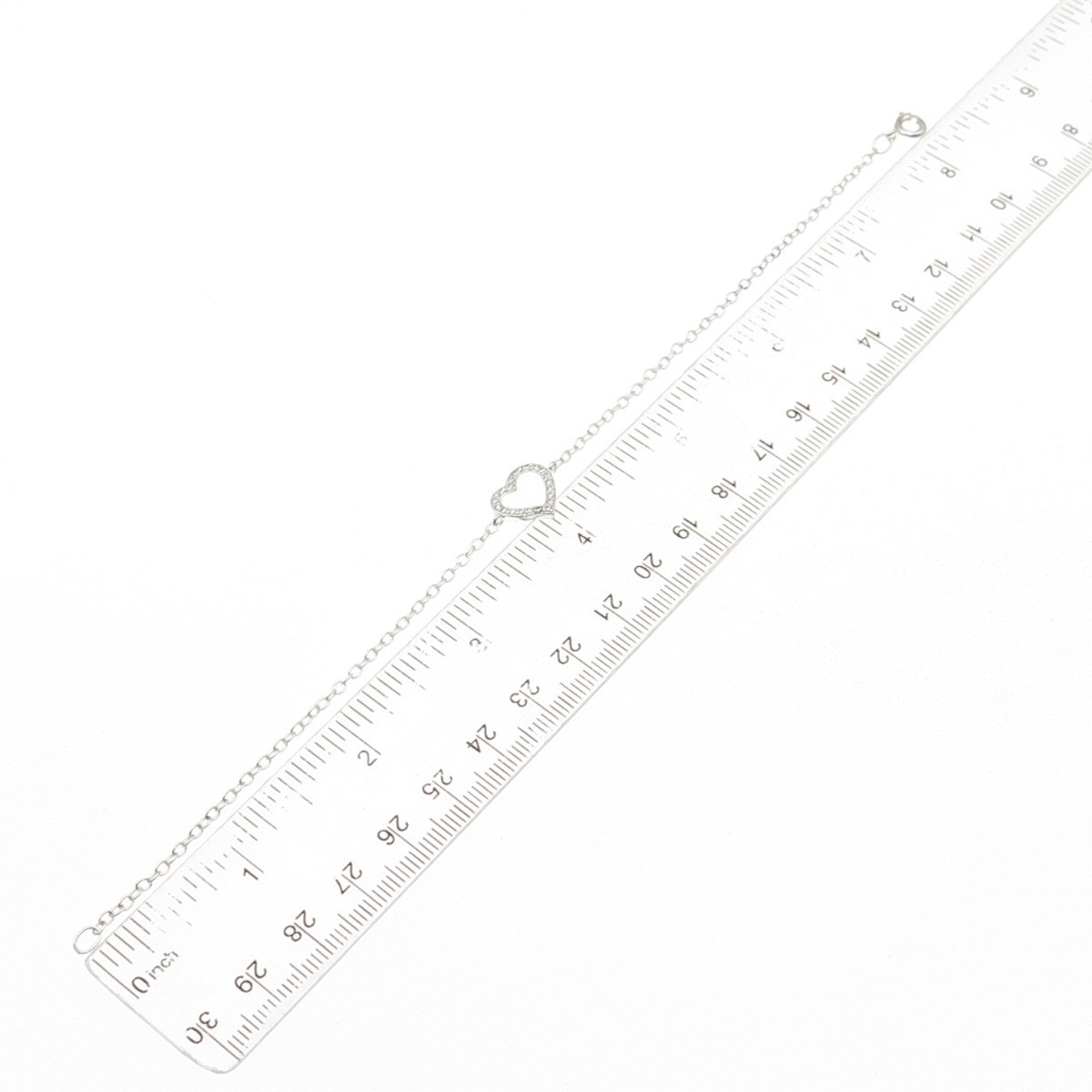 925 Sterling Silver Round-Cut C Z Heart Cable Link Bracelet 8.25″