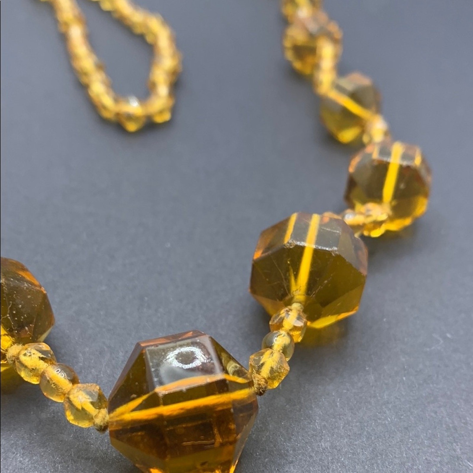 Vintage Glass Beaded Necklace Orange Brown Graduated MCM 32″