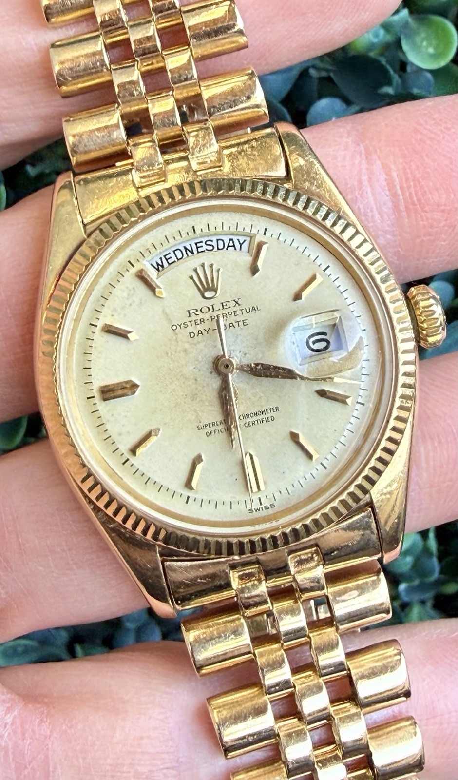 1958 Rolex Day-Date 36mm Watch 6611 18k Gold Jubilee Engraved Fluted President
