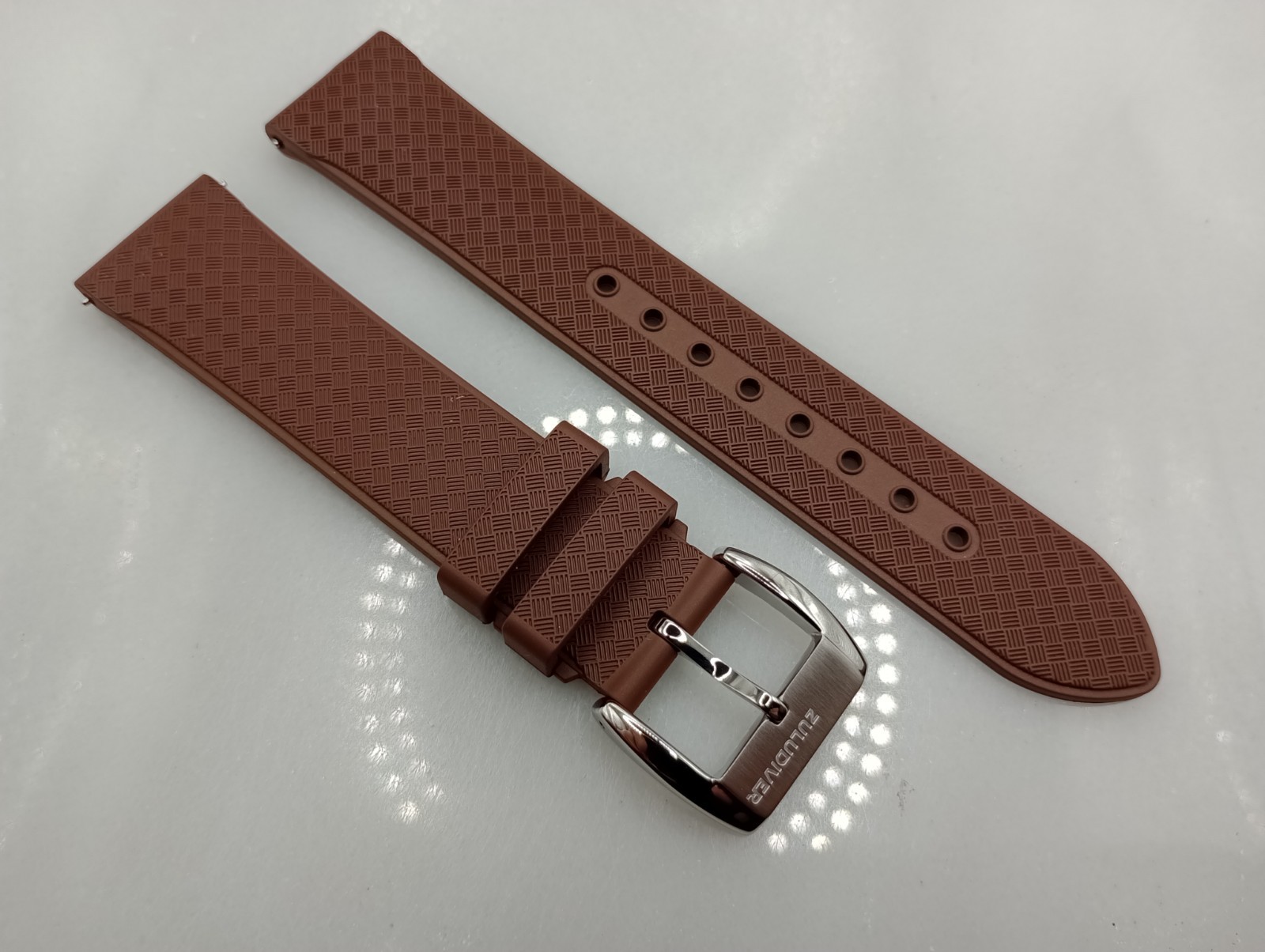New 20mm Watchgecko Zuludiver HNBR Rubber Watch Strap Brown Quick Release 6B428
