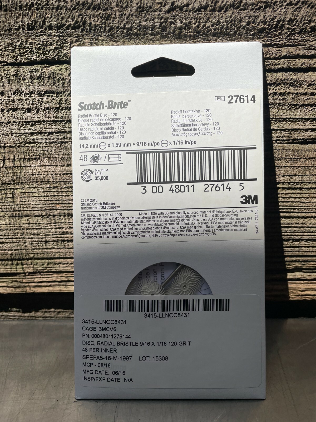 LOT of 48, 3M SCOTCH-BRITE 27614, 9/16 INCH RADIAL BRISTLE DISC BRUSHES 120 GRIT