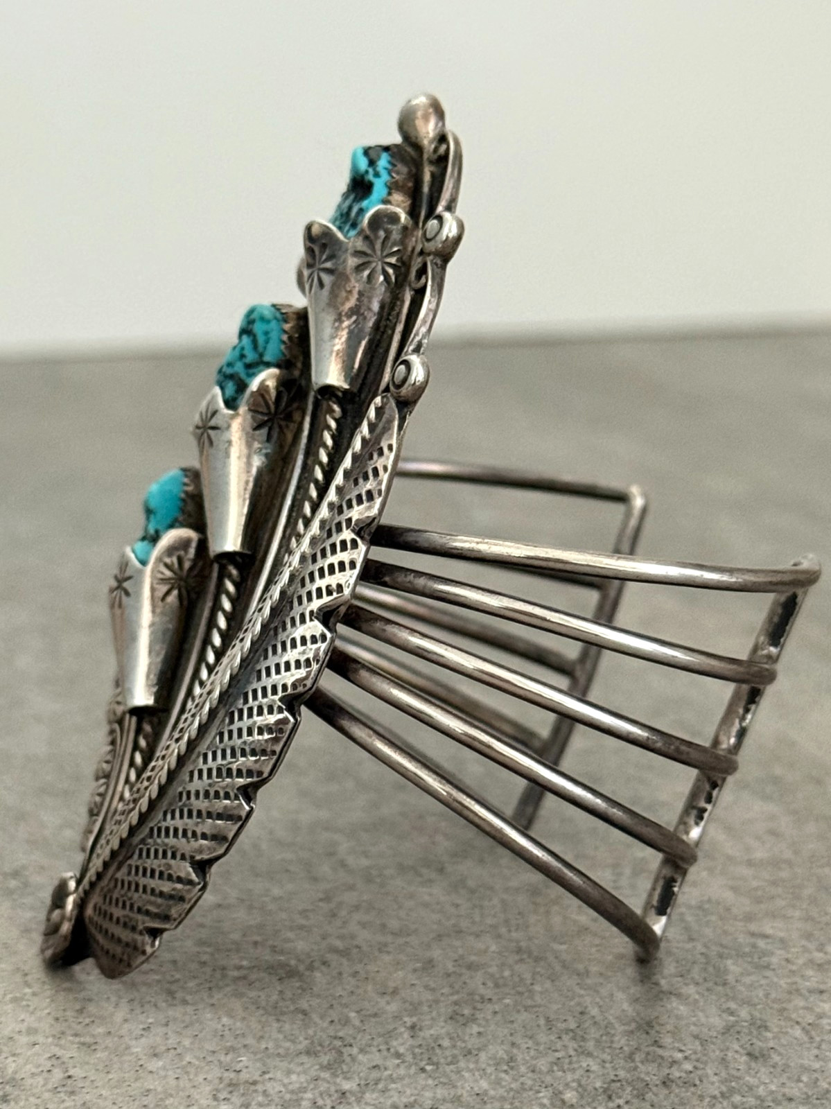 Vintage Navajo Turquoise Sterling Silver BLOSSOM Bracelet 6.7 in