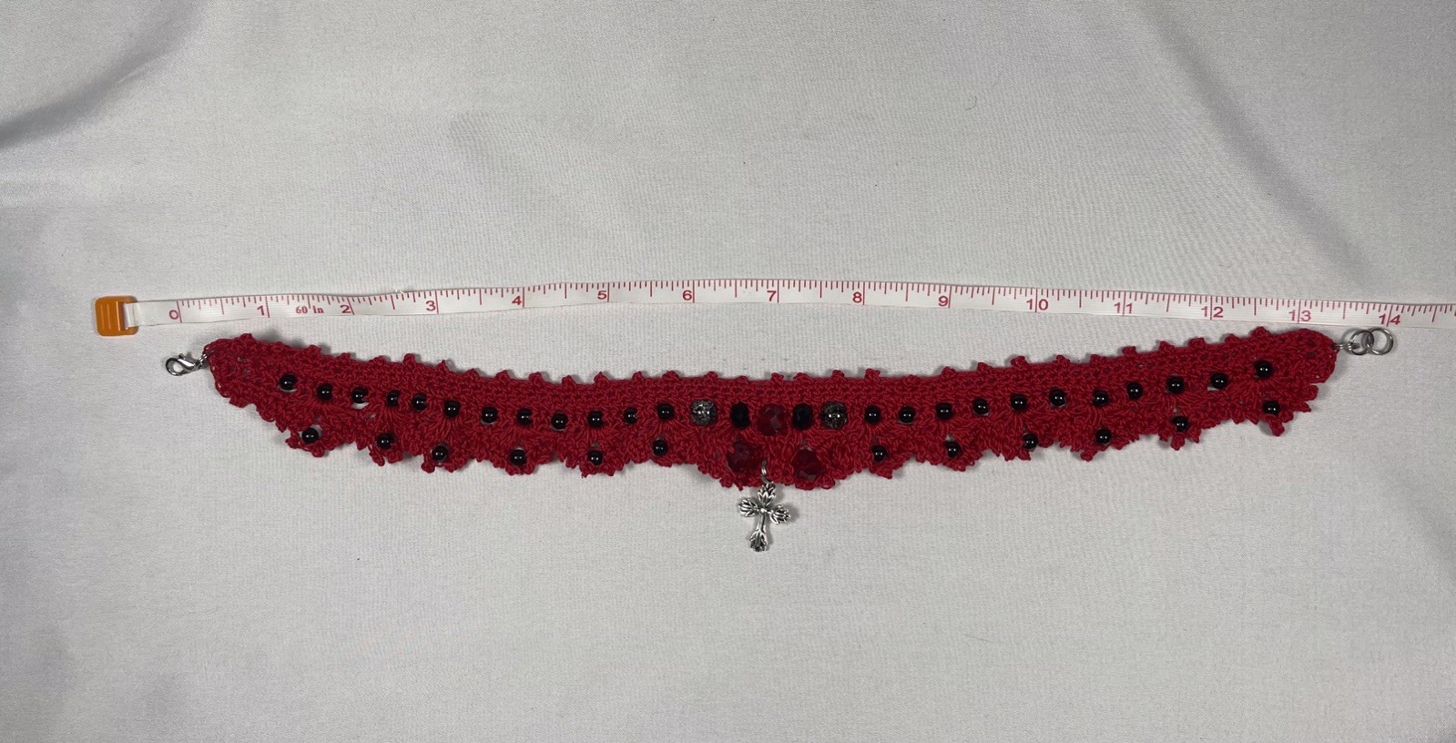 Vintage Handmade Goth Crochet Red & Black Choker Necklace by Odythia
