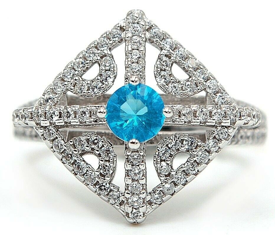 Heat Treated 2CT Blue Topaz 925 Solid Genuine Sterling Silver Ring Sz 6 UB3-9