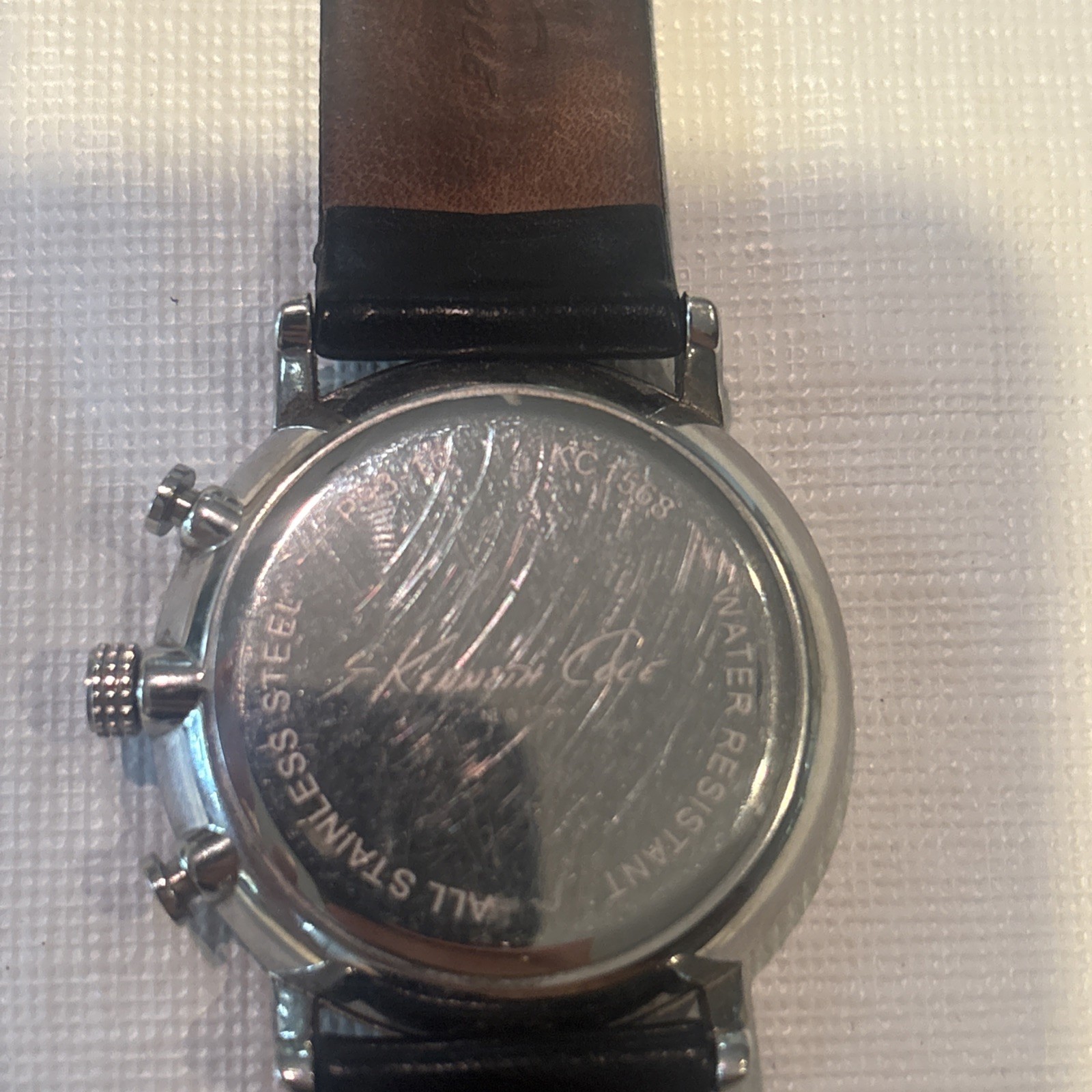 Kenneth Cole Men’s KC1568 Iconic Chronograph Multifunc Black Leather Strap Watch