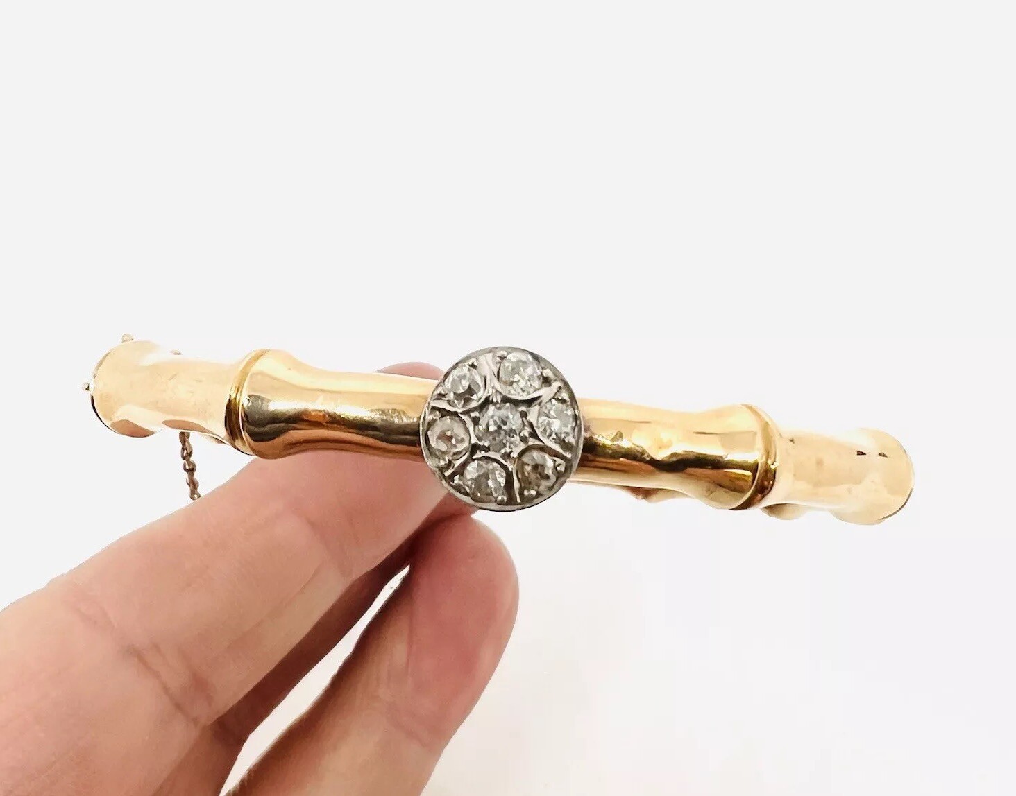 Victorian 15ct 15k Gold Rose Cut Diamond Bangle Bracelet 19.34g Antique Jewelry