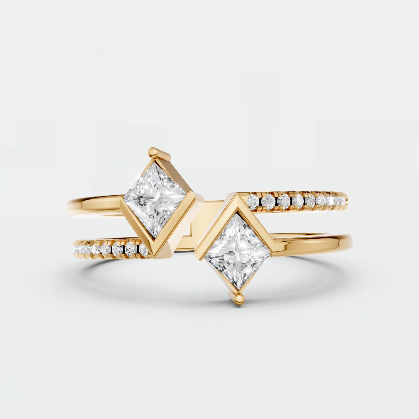 Open Bypass Ring Kite & Round Lab Grown Diamond Pave Setting Stackable Ring