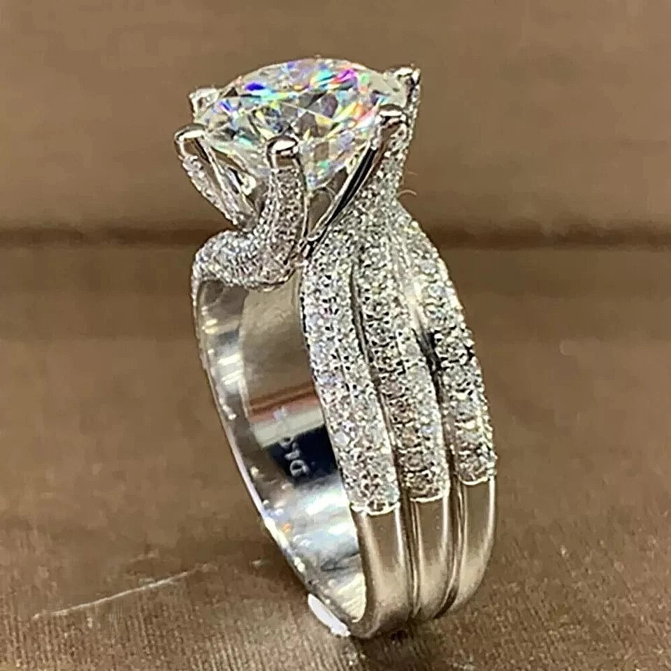 4 CT Excellent Round Cut Moissanite Fancy Engagement Ring Solid 14K White Gold