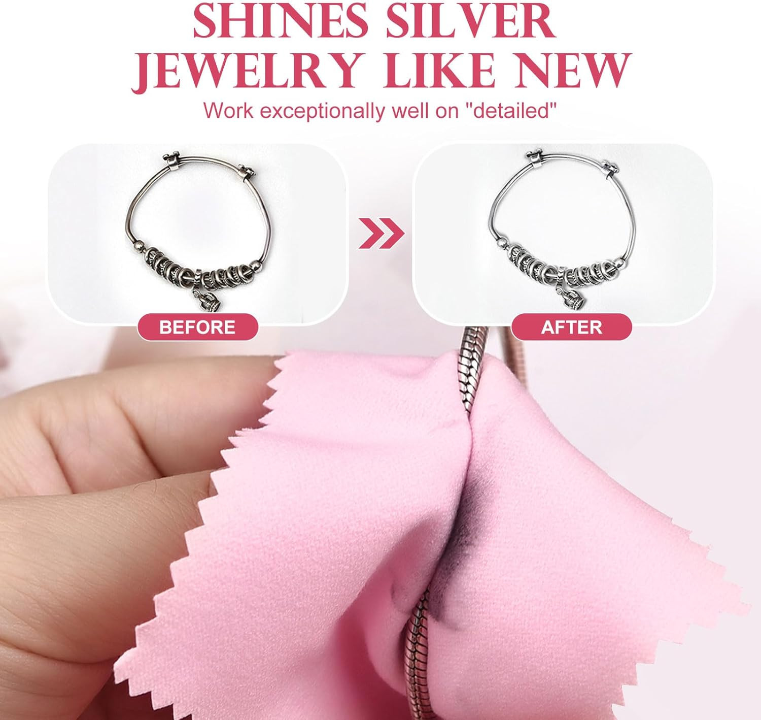 50Pcs Jewelry Cleaning Cloth Pink Polishing Cloth for Sterling Silver Gold Plati