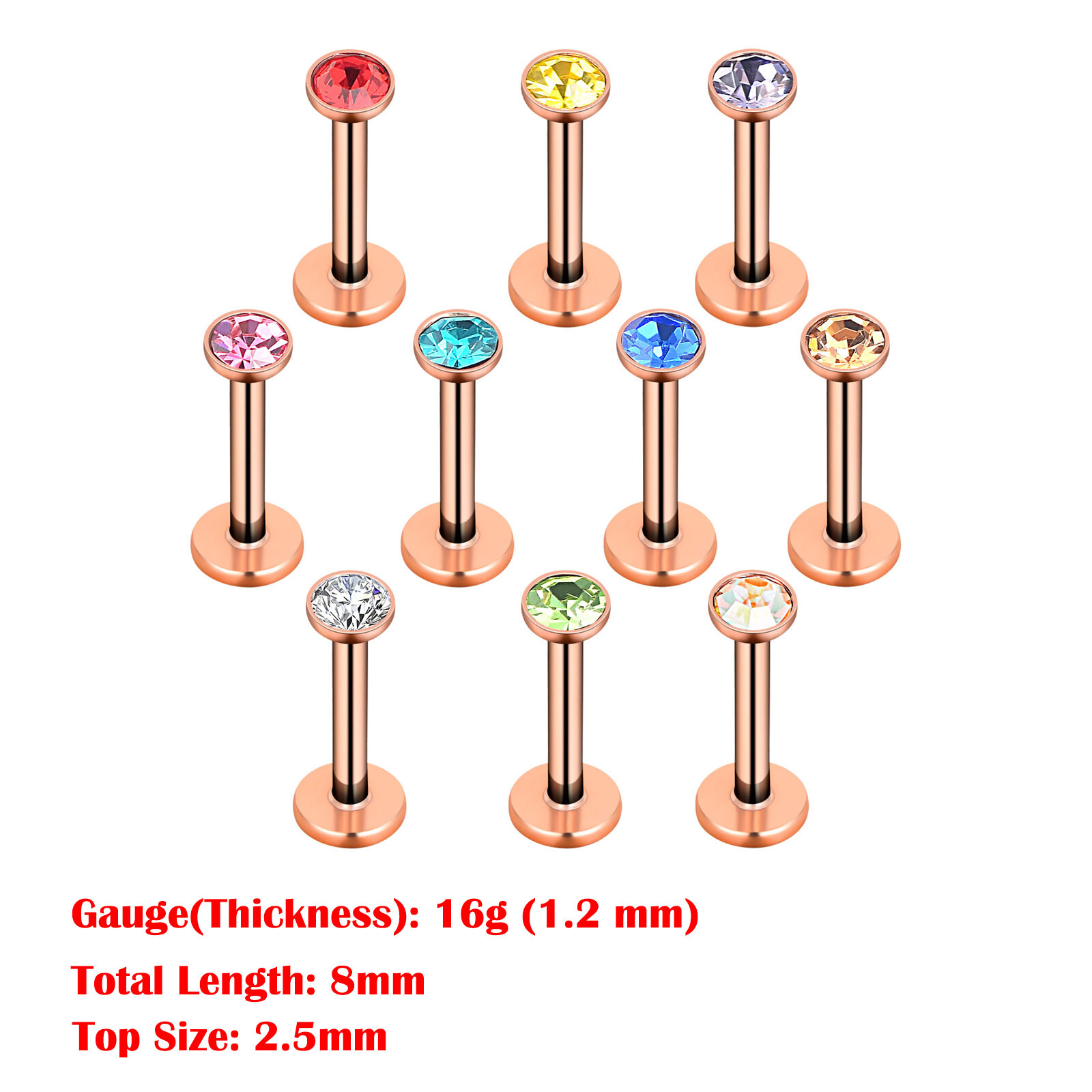 4-24pcs CZ Gems Labret Monroe Lip Rings Helix Tragus Earring Studs 16G Piercing