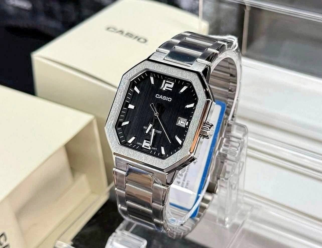 Casio MTP-B195D-1AVDF Men’s Stainless Steel Watch Black Dial Date 50M New