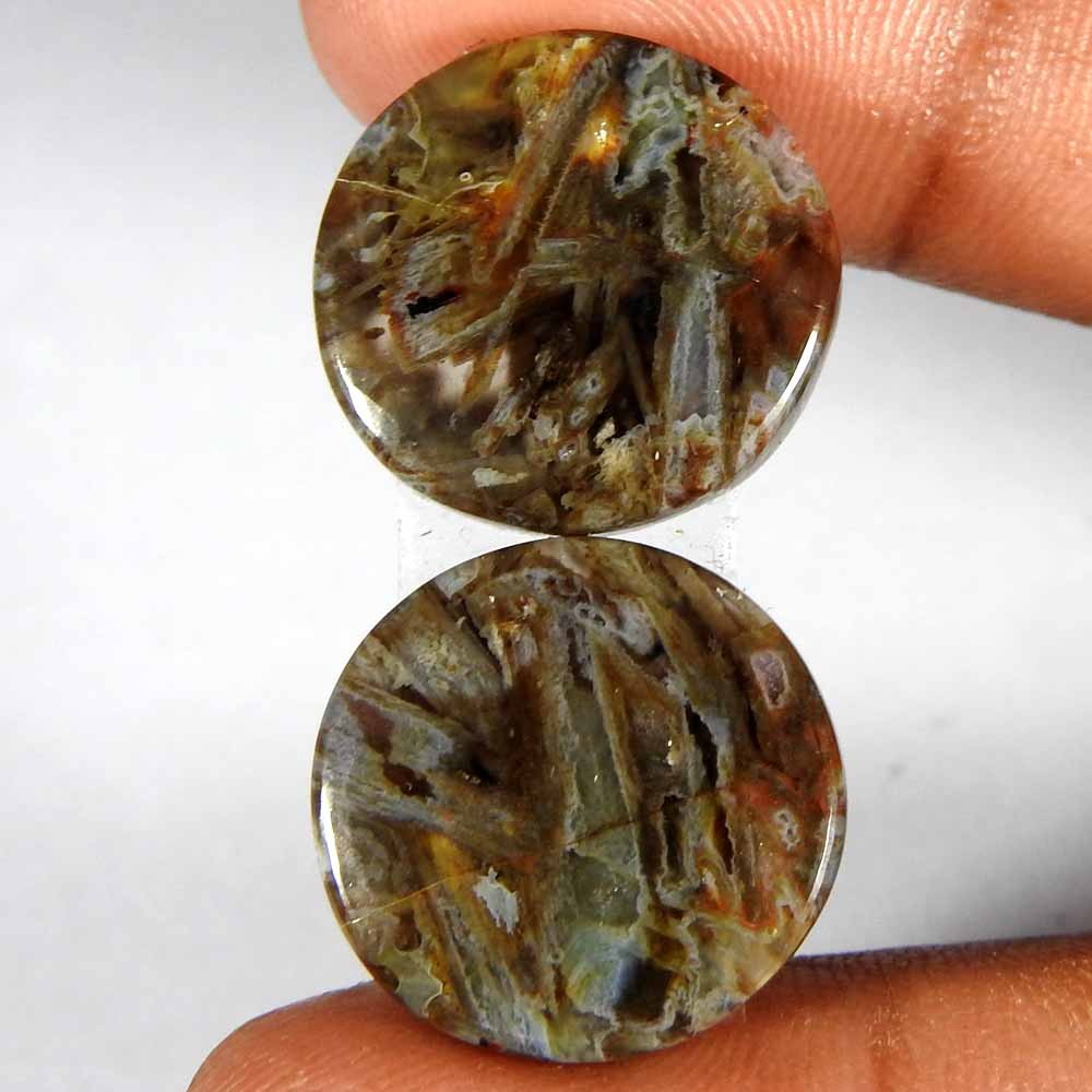 26.10Cts100%Natural Turkish Stick Agate Round Pair Cabochon Loose Gemstone