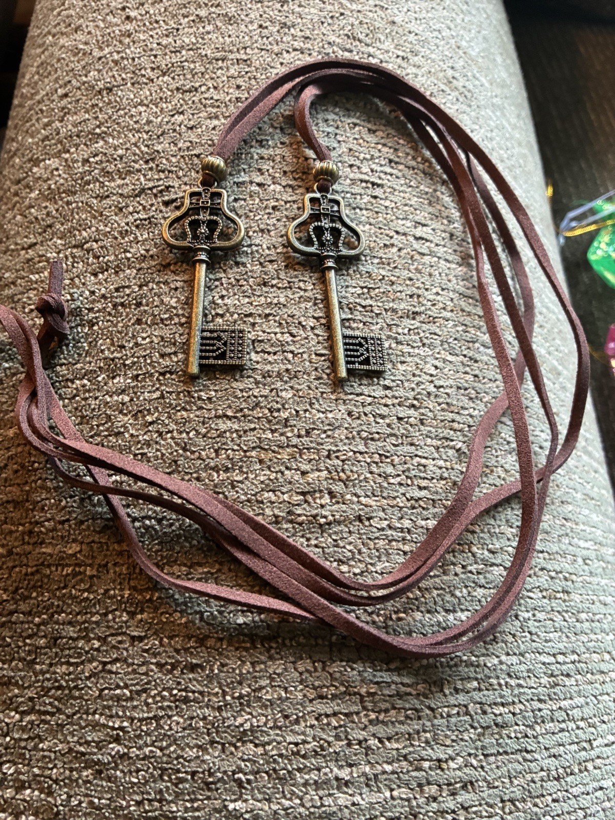 Set Of 2 Key Necklaces, Suede Corded Key Pendants