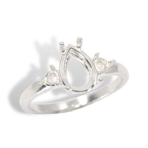 (10x7mm – 16x12mm) Pear Accented Sterling .925 Ring Setting (Ring Size 7 )