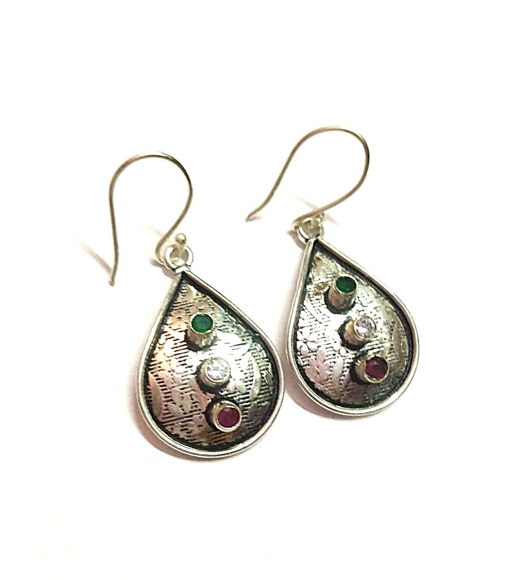 Multicolor Handmade Gemstone 925 Sterling Silver Jewelry Earring Size-2.4″