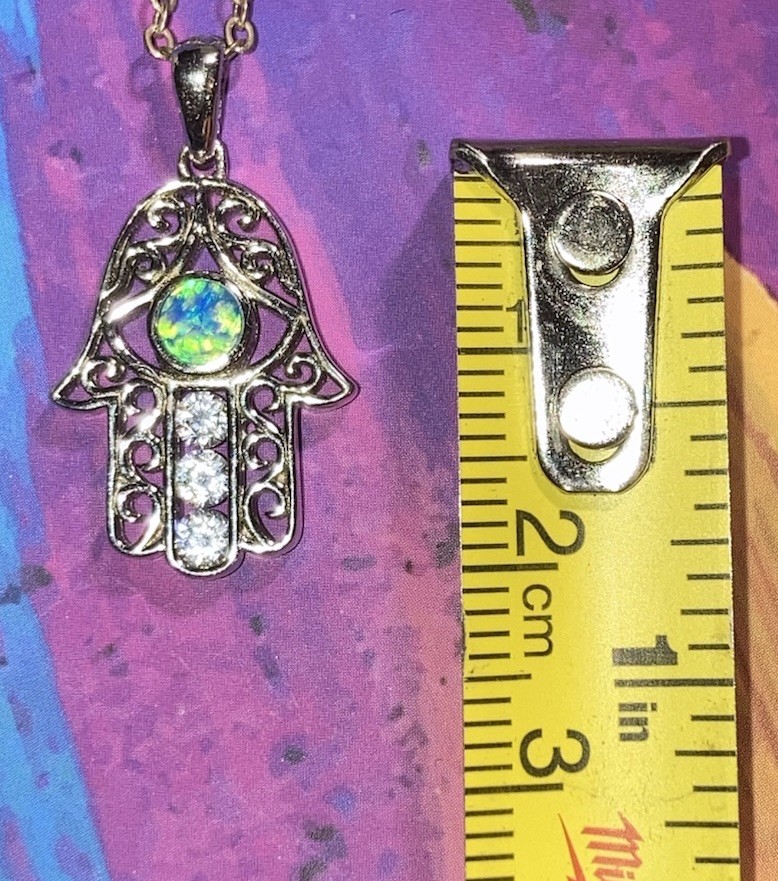Peter Stone 925 Hamsa Hand Evil Eye Protection Pendant with Gemstones