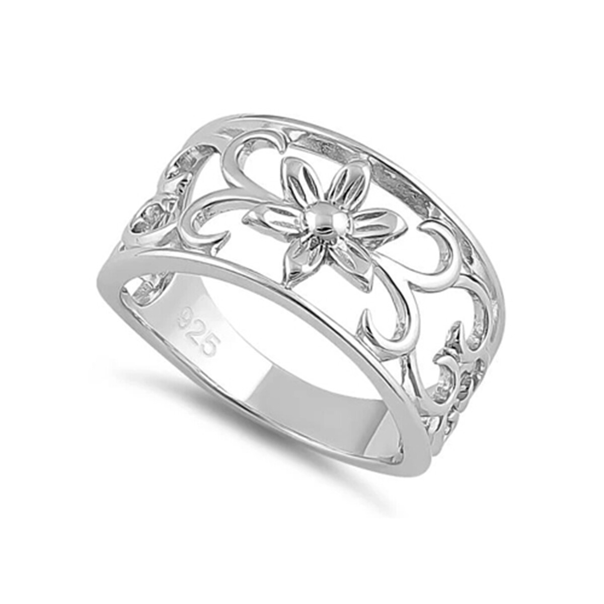 925 Sterling Silver Oxidized Platinum Plated Flower Hearts Women Ring