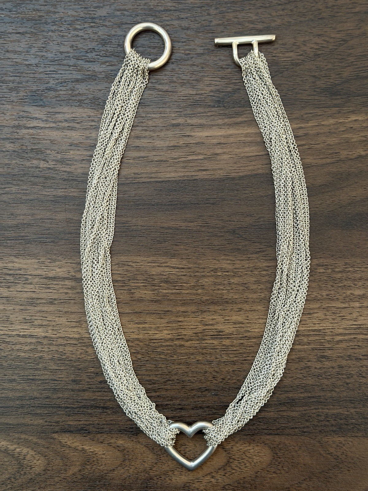 Vintage Y2K Tiffany & Co. 925 Sterling Silver Heart Multi-Strand Toggle Necklace