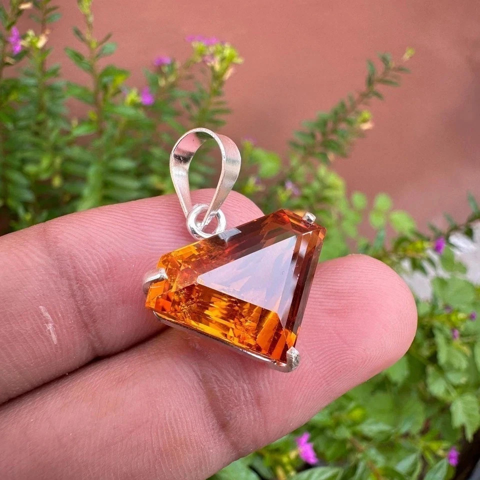 22 Ct Natural Orange Sapphire Fancy Cut 925 Solid Silver Pendant Gemstone