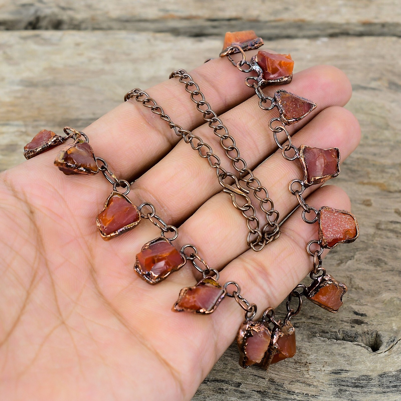 Carnelian Rough Copper Friend Gift Electroformed Chain Adjustable Necklace 18.0″