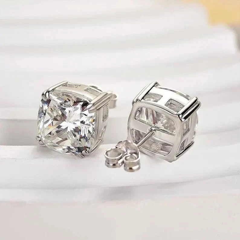 1.5TCW Cushion Cut Double Claw Prong Studs IGI Certified 10K White Gold Earrings