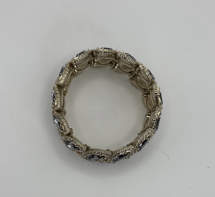 Vintage Crystal Wide Bracelet Angular Design Special Occasion Smokey-Gray 7in