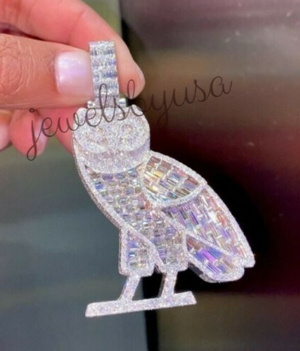 Men’s Owl Shape 3.2ct White Baguette Cubic Zirconia Pendant 925 Silver