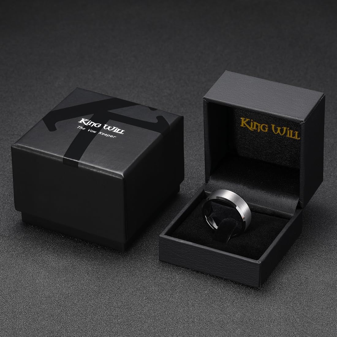 Tungsten Men’s Wedding Ring – 6mm to 10mm, Black/Silver, Matte Beveled Edge, Com
