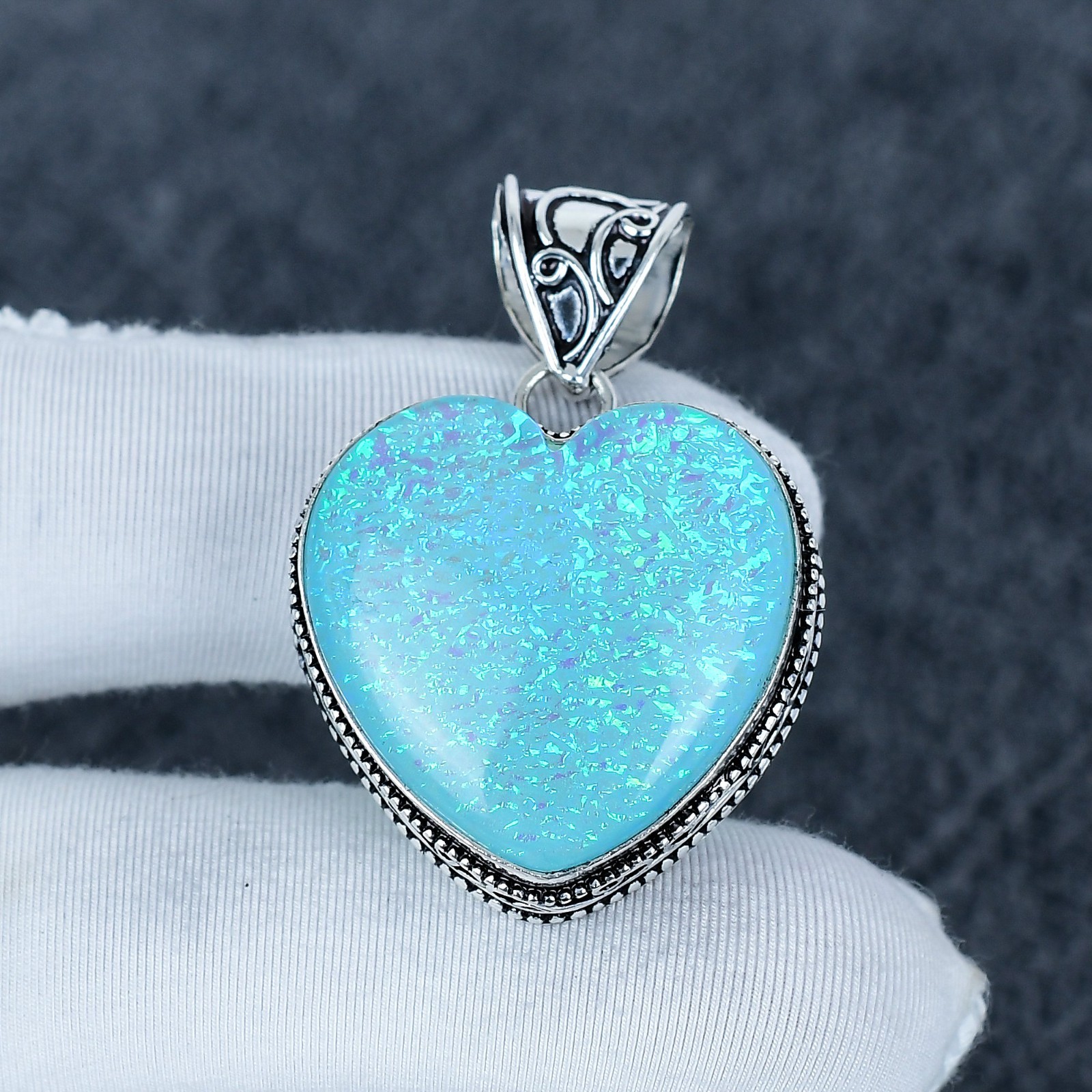 Blue Triplet Fire Opal Gemstone Handmade 925 Sterling Silver Pendant Gift
