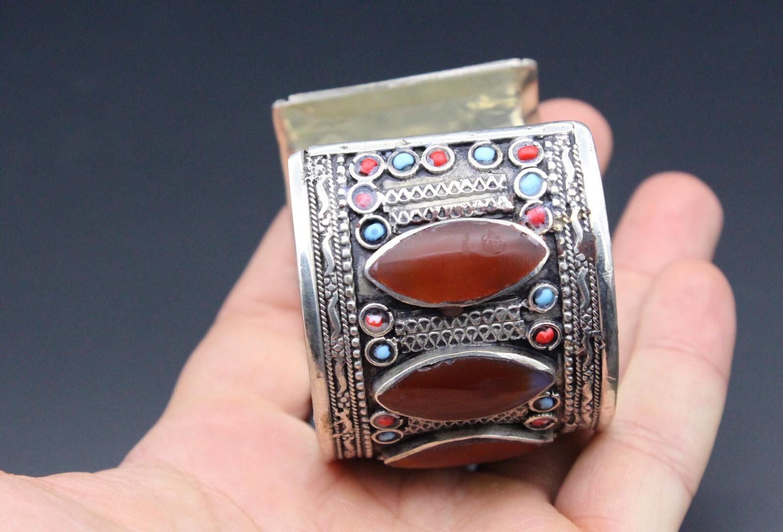 Kuchi Cuff Bracelet, Carnelian Stones Bracelet, Colorful Handmade Bracelet