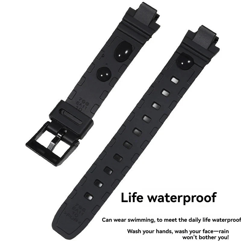 Rubber Resin Watch Strap for Ca.sio LA20WH-1B 14x10mm Black Convex Slim Band New