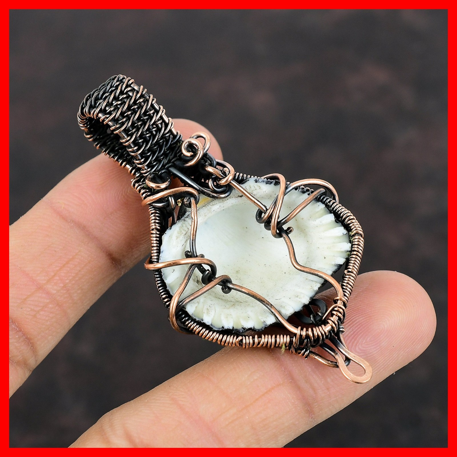 Copper Trillion Titanium Coated Shell Stone Mother Wire Wrapped Pendant Jewelry
