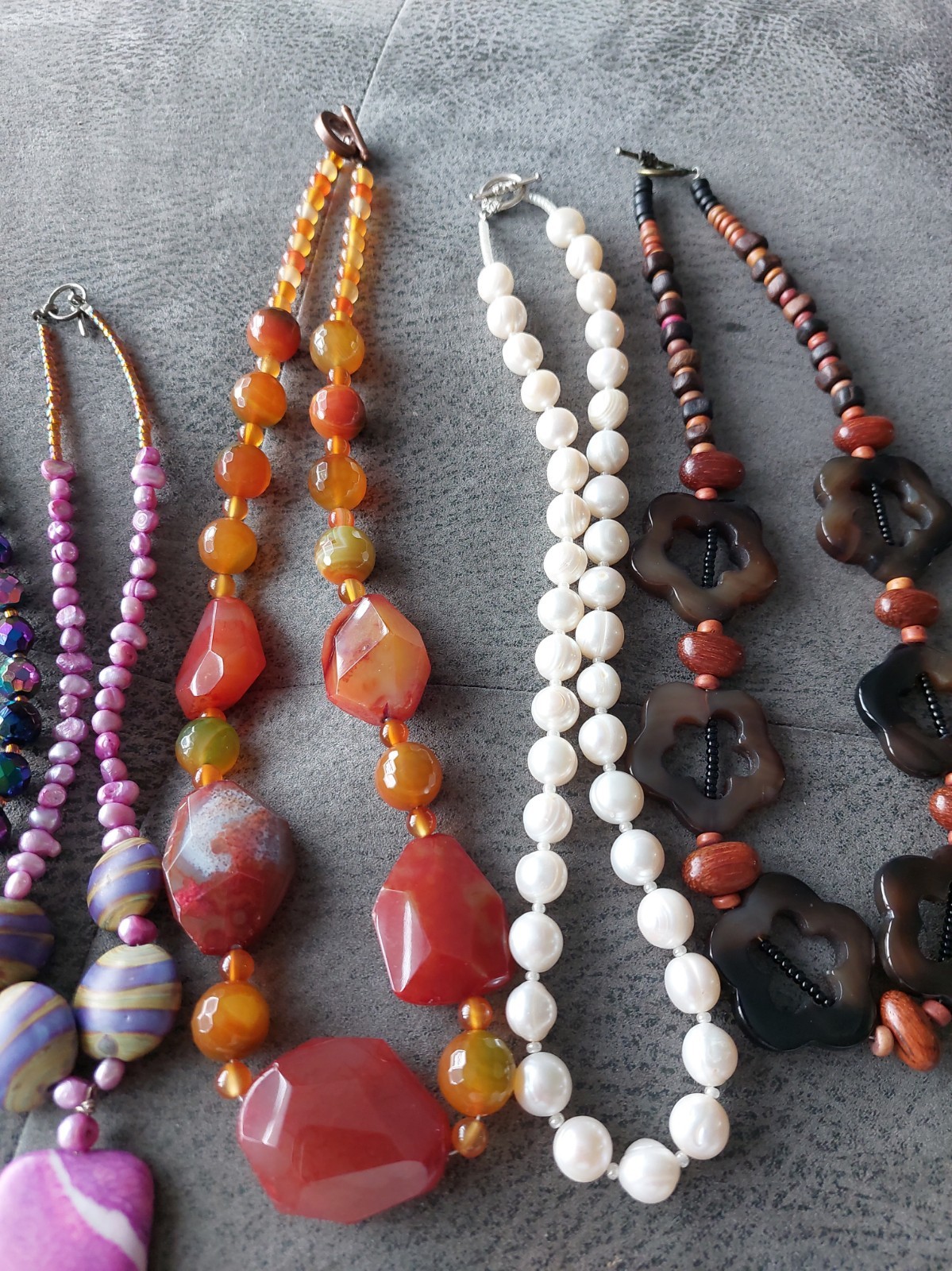 5 Hand Made New Bead Necklaces, Costume, Wood Resin Glass