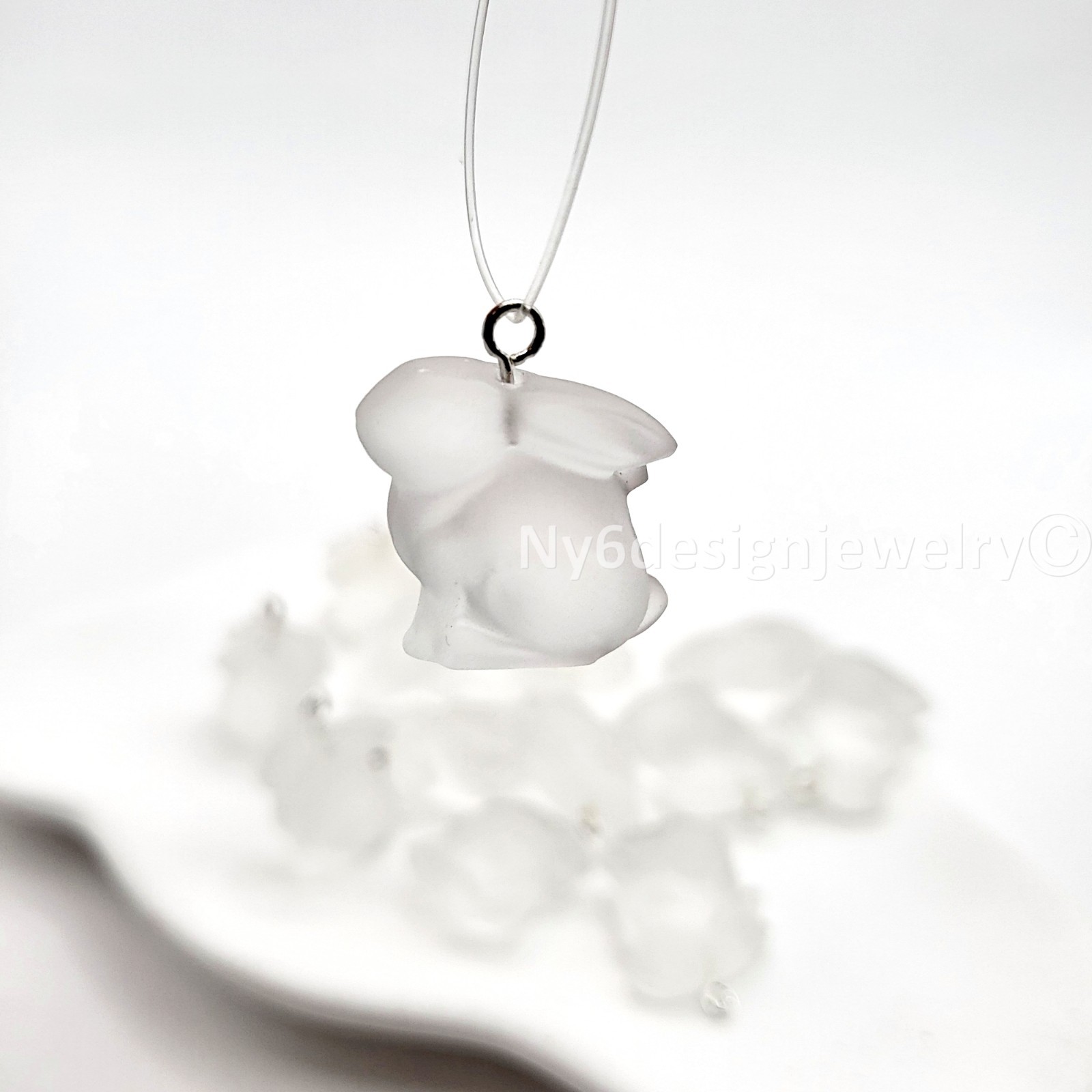 Swarovski Frosted Crystal Bunny Rabbit with Sterling Silver Ring Crystal Animal
