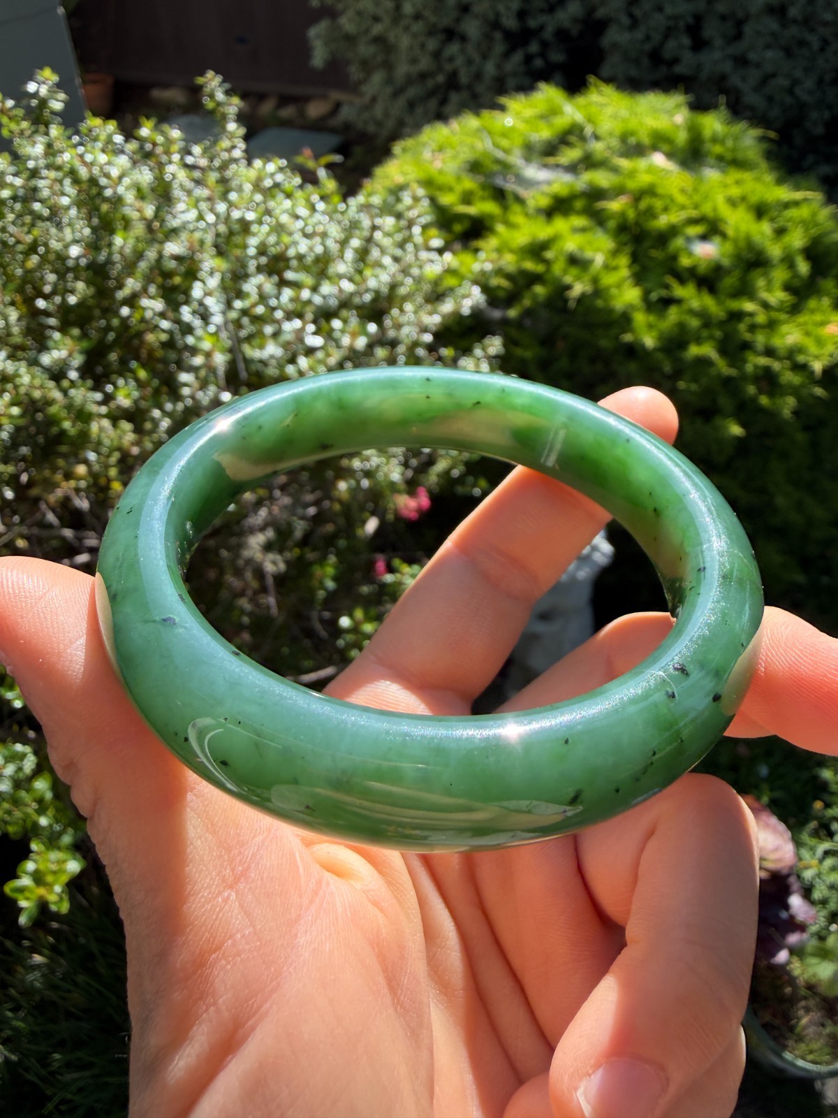 61mm Green Siberian Nephrite Bangle Bracelet, Old Pit Material, Green Jade