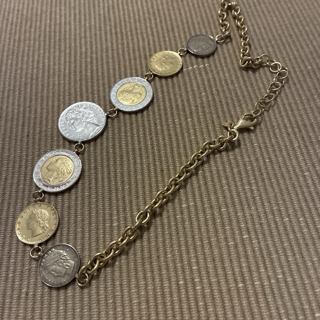 WOW 51g Vtg Necklace MARKED VERONESE ITALY 925 STERLING SILVER Chain Coin Charm