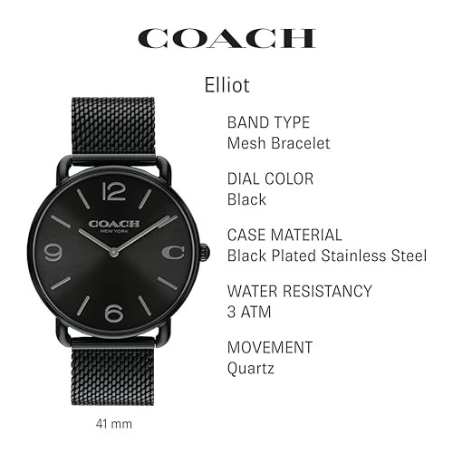 Coach Elliot 14602651 Men’s Black Sunray Dial Stainless Steel Mesh Watch New