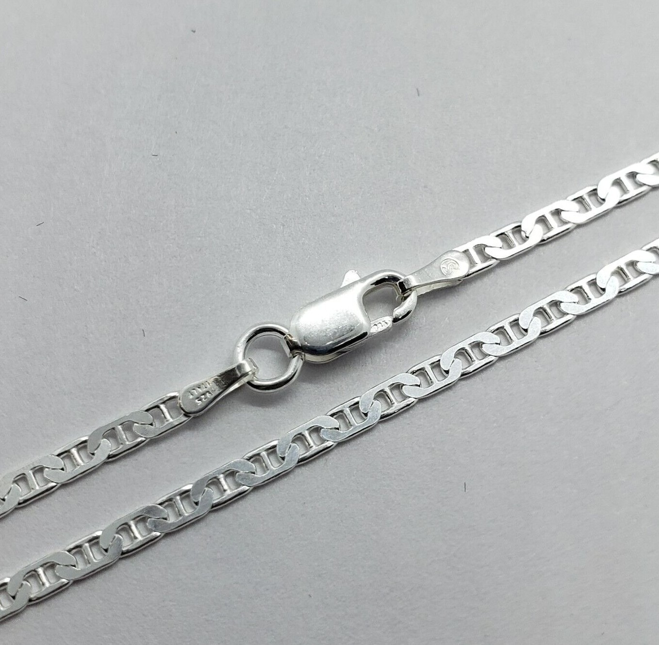 925 Sterling Solid Silver Italy Flat Mariner Link Chain Necklace Bracelet 3.7mm