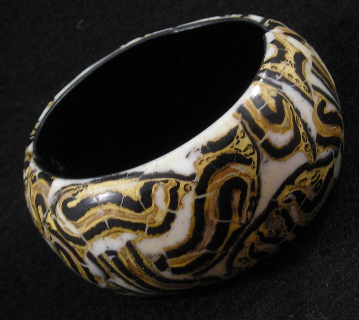Brown Black White CheeseWood Stretch Bangle Bracelet Sustainably Harvested