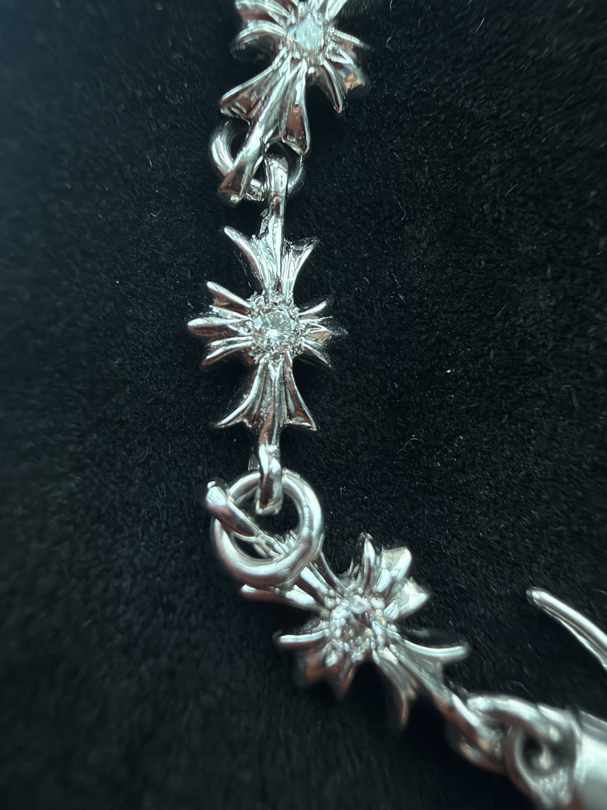 CHROME HEARTS Tiny E Bracelet 18K White Gold 12 Link Diamond Double Sided