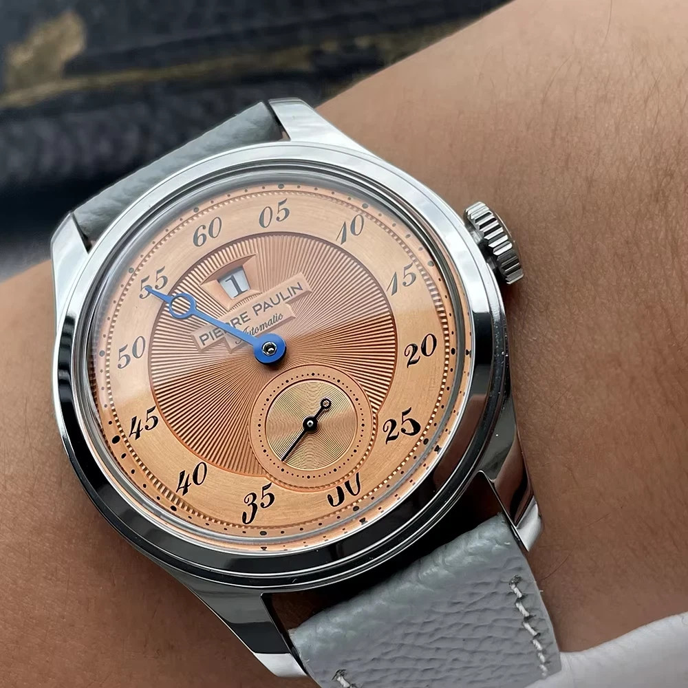 NEW Pierre Paulin Jumping Hour Men Watch Salmon Dial Automatic St17 Vintage 38mm