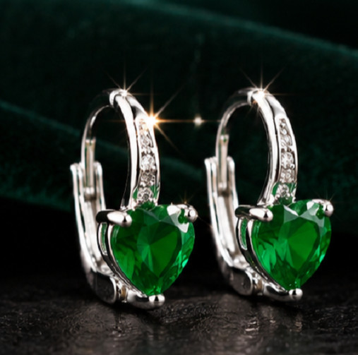 7ct Pear Simulated Green Emerald/Diamond Huggie Earrings 14k White Gold Plated