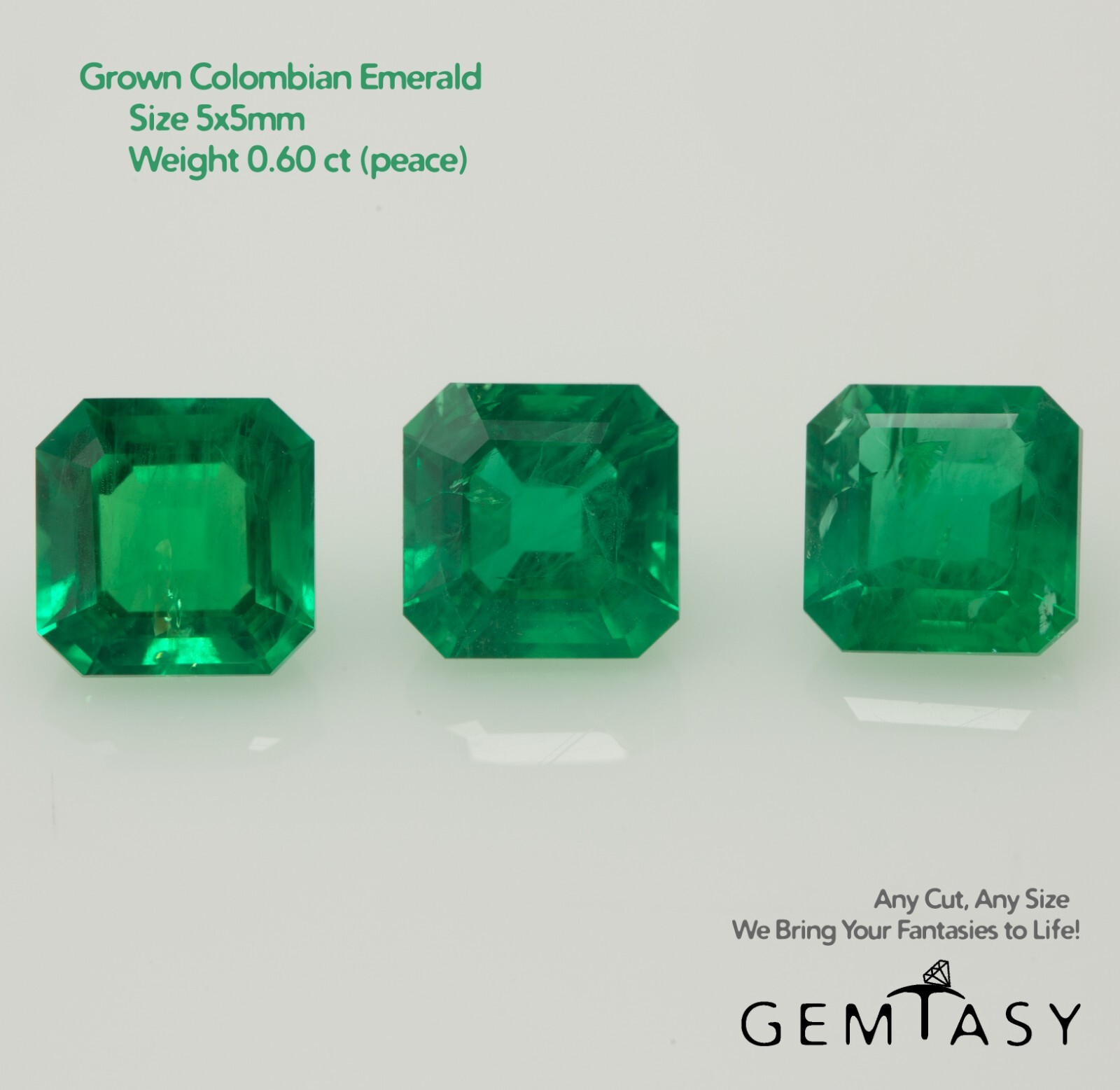 Cut stone – Emerald Colombian hydrothermal lab grown, 5x5mm 0.59-0.61ct