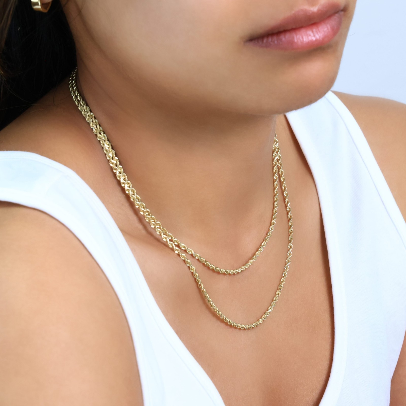 10K Yellow Gold 4mm Solid Rope Chain Diamond Cut Pendant Necklace