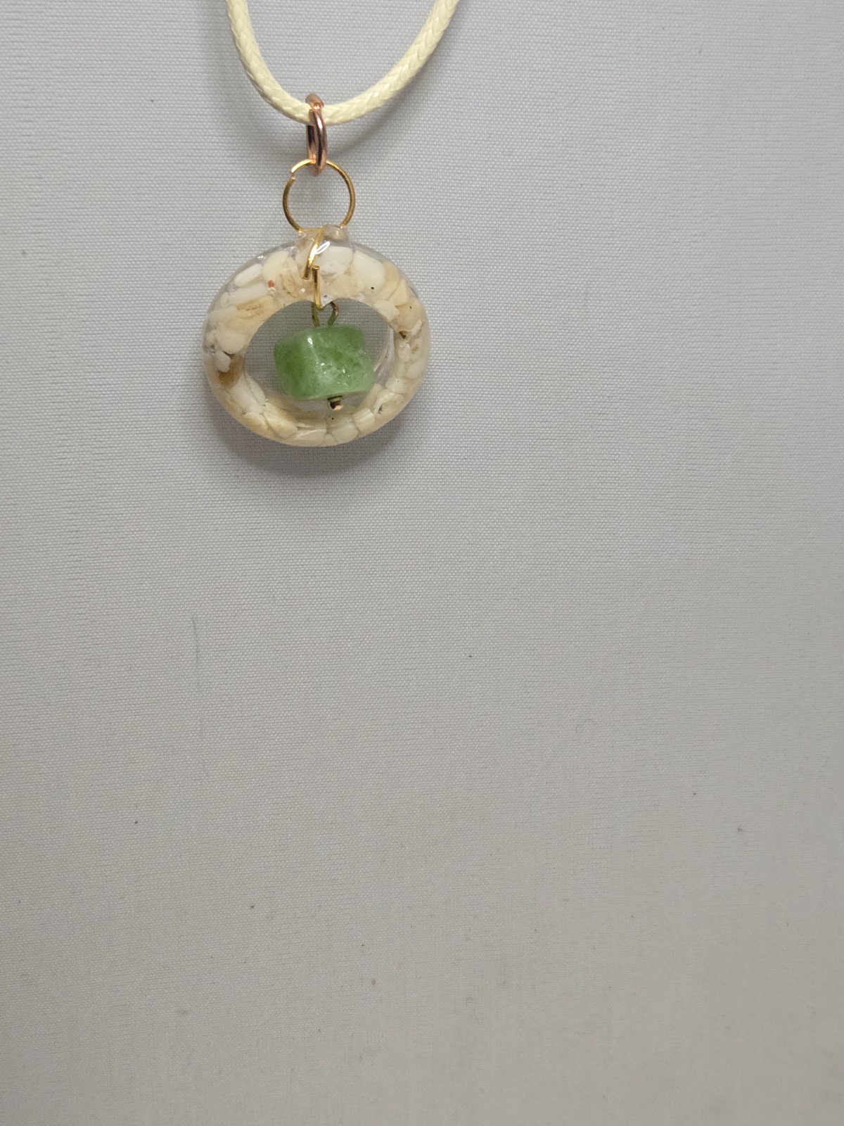 Handmade Raw Peridot & White Coral Resin Necklace August Birthstone Gemstone