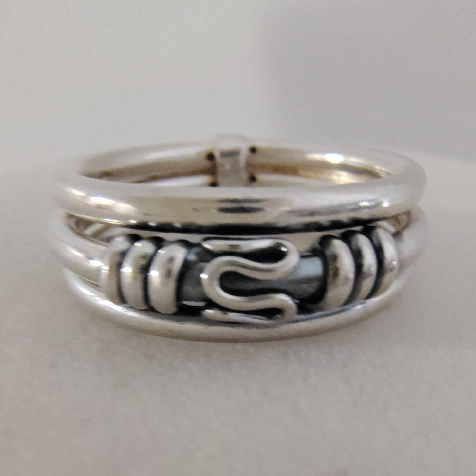 ​VTG Sterling Silver 925 Triple Band Ring Connected Stacker S Hook Motif Size 7