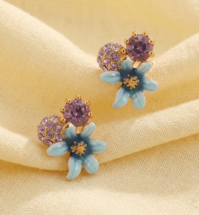 Flower Earrings Crystal Cottagecore Stud Cluster Gold Retro French Designer Y2K