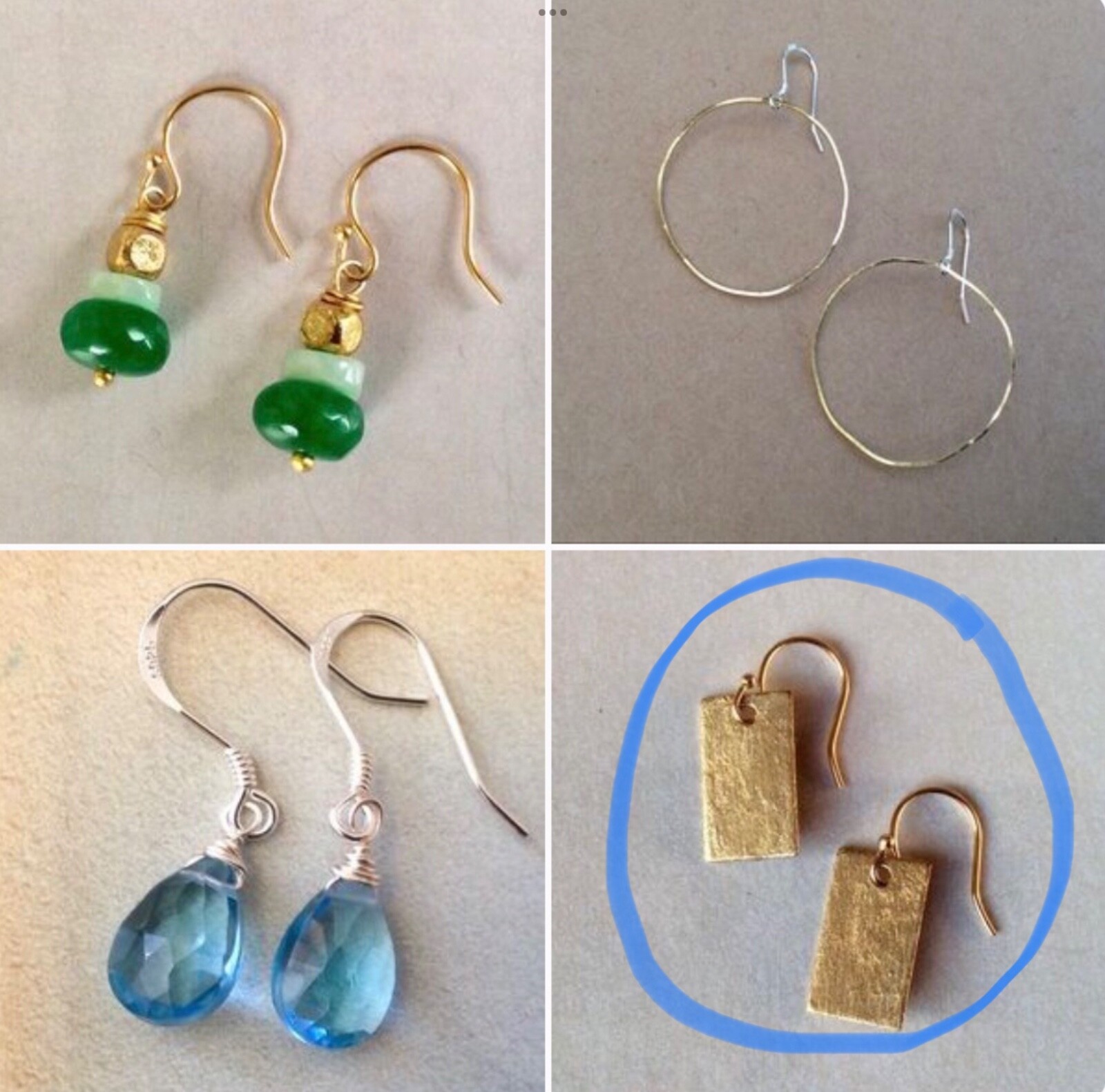 New Sundance Charm Rectangle Earrings Gold Plated Handmade Artisan Jewelry