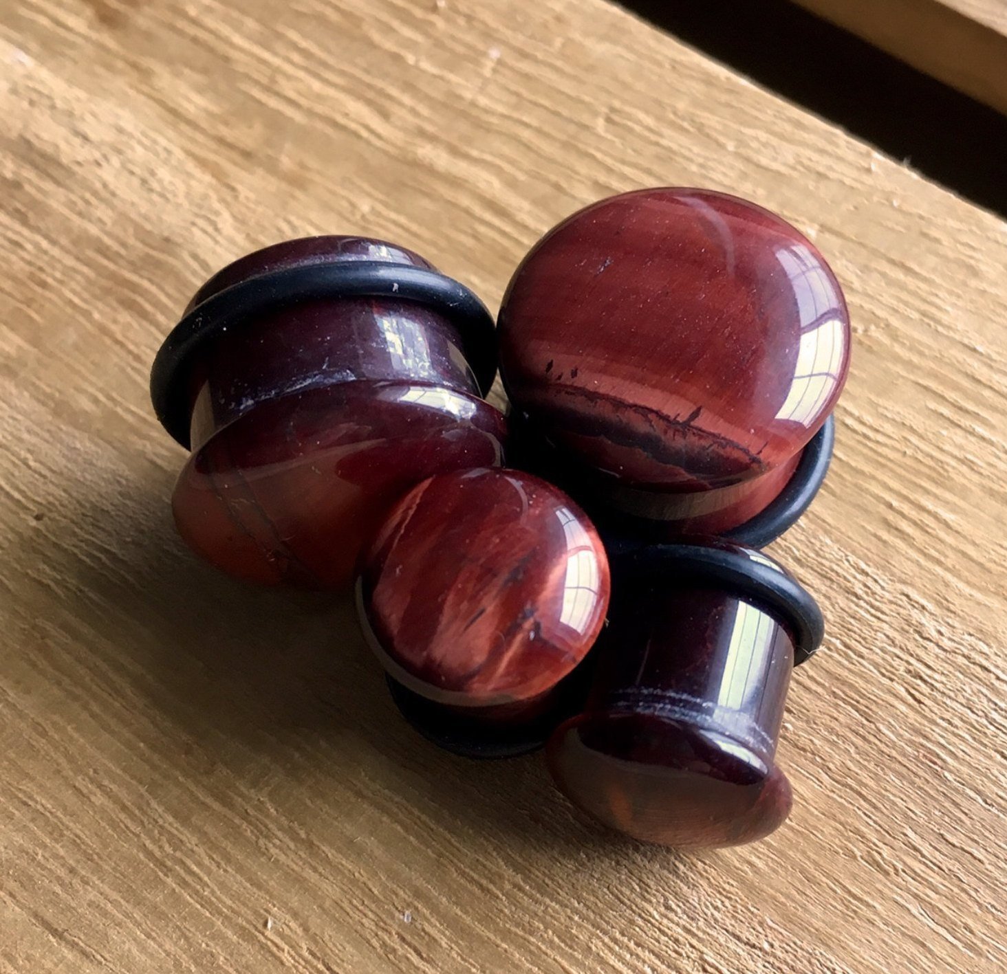 PAIR Single Flare Red Tiger Eye Stone Plugs Gauges Guages Earlets Body Jewelry